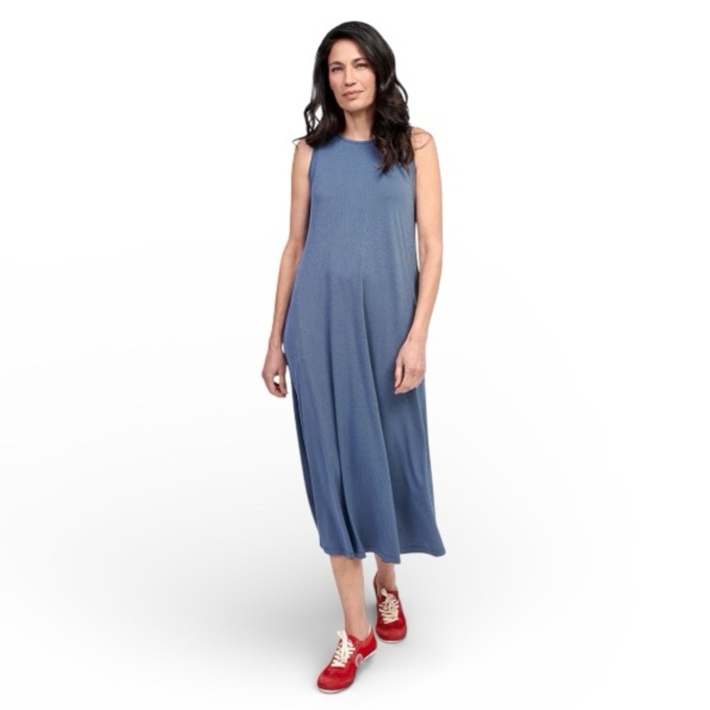 NWT Alembika Blue Mist Stretch Knit A-Line Midi Dress Pockets Sizes 3 4 5